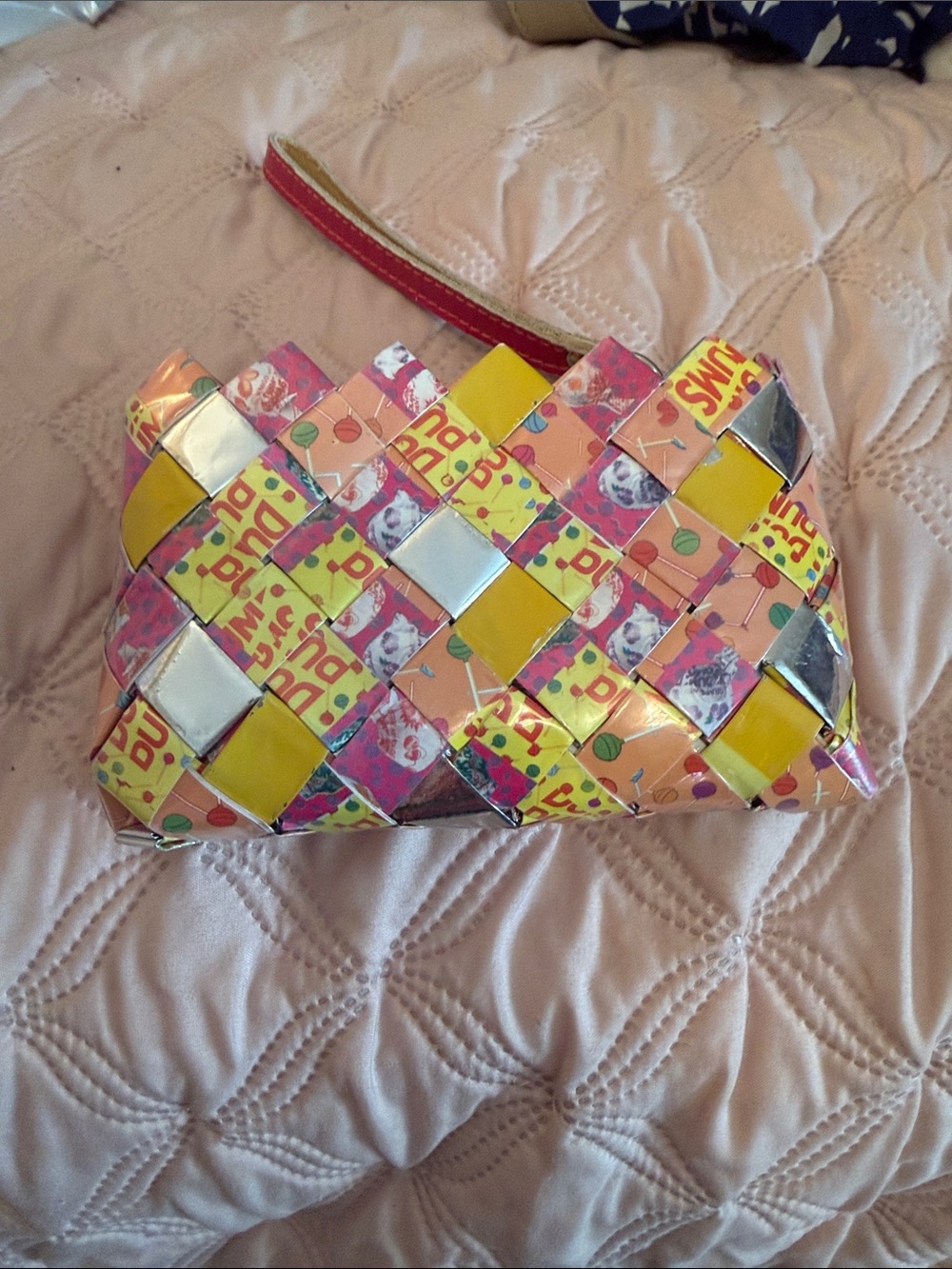 Colorful Woven Wristlet Pouch - Yellow Pink Multi